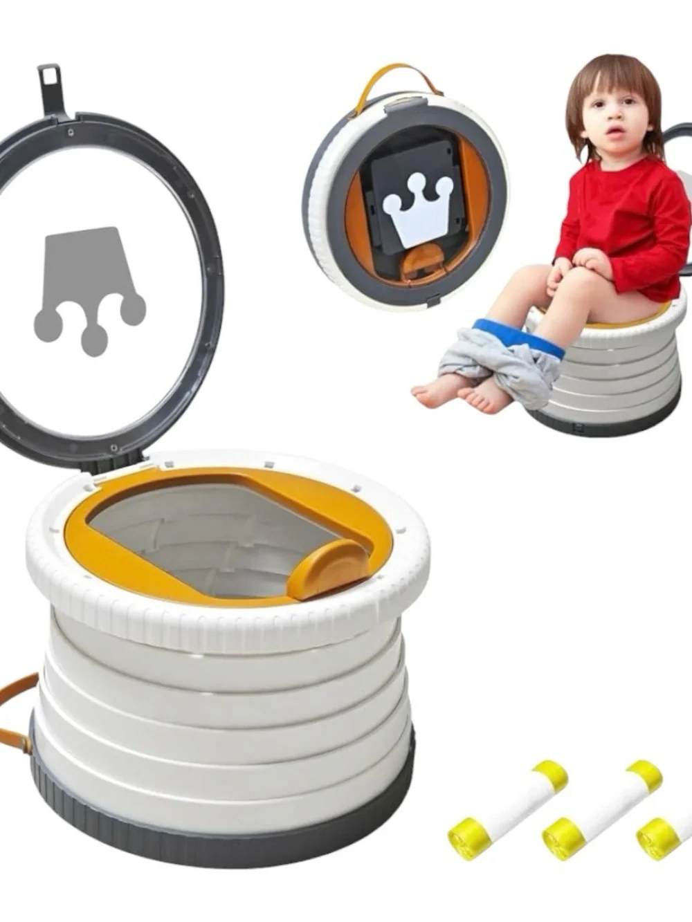 Portable Collapsible Child Potty Seat in White & Mustard